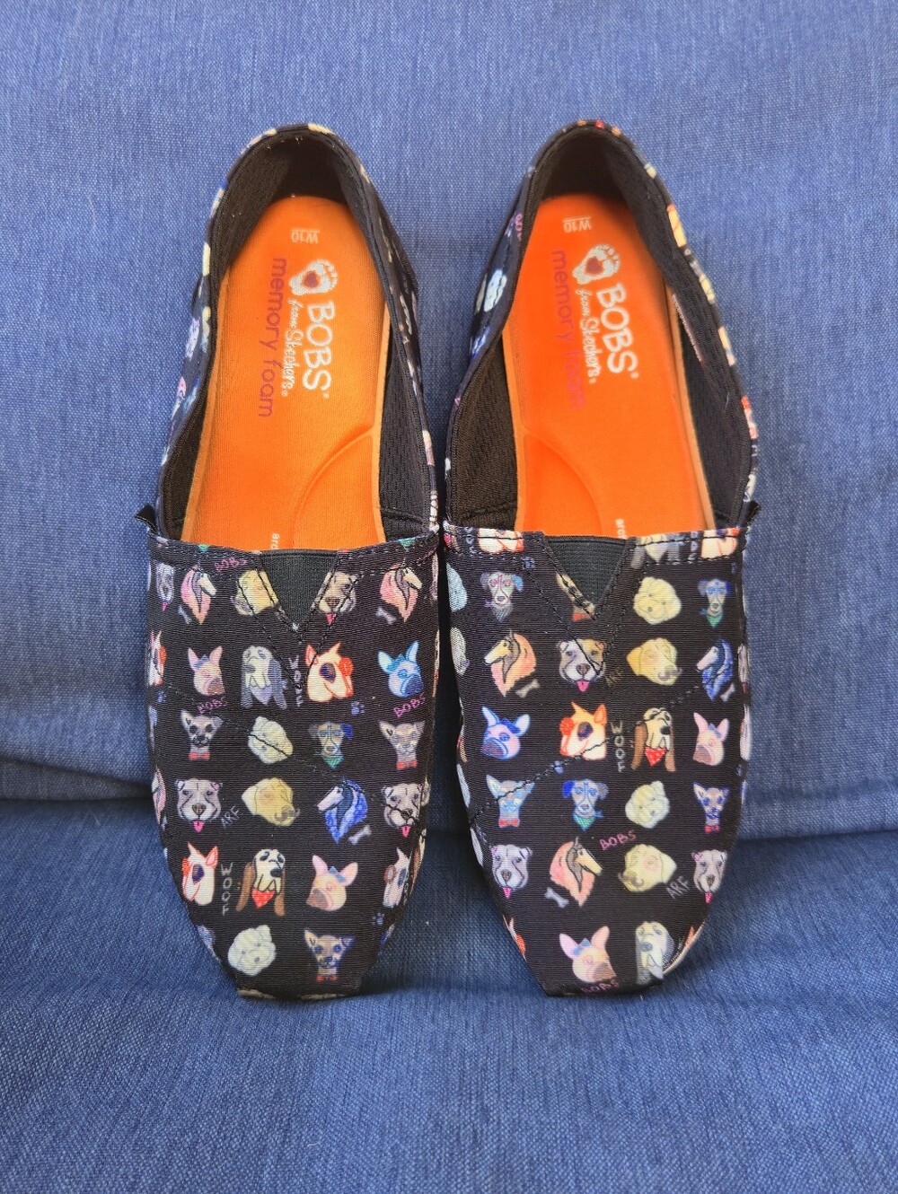 BOBS for Dogs Black Slip-On Canvas Shoes with Colorful Dog Print (10)